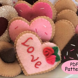 Valentine Cookie Felt Ornaments Pattern -Valentine&#39;s Day Decorations - Valentine Garland - Valentine Hearts - PDF Digital Download