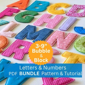 Fabric Alphabet Letters Numbers PATTERN Bundle, Block and Bubble Fonts, 3"- 9" pdf