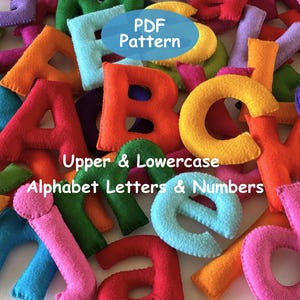 Stuffed Felt Alphabet Letters Numbers Pattern upper lowercase, two sizes ABC educational toy