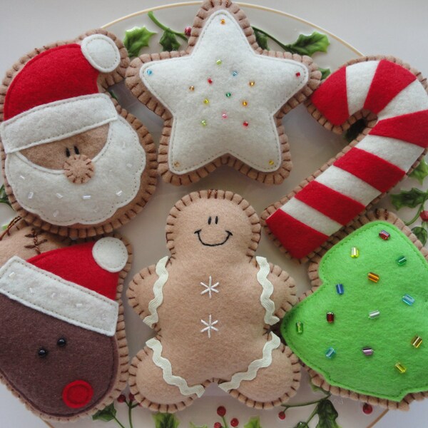 Ginger Felt Christmas Ornaments/Large Set of 6/Felt Christmas Decorations-Felt Ornaments-Christmas Cookies-Felt Ornament Set-Christmas Set