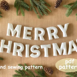 pdf felt Christmas garland PATTERN, Merry Christmas hand sewn stuffed letters, 4” uppercase