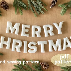 pdf feltro guirlanda de natal PADRÃO, letras de pelúcia costuradas à mão Feliz Natal, 4” maiúsculas