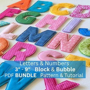 Stoff Alphabet Buchstaben Zahlen PATTERN Bundle, Block und Bubble Fonts, 3 "- 9" pdf