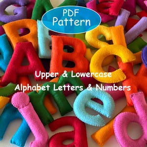 pdf PATTERN Felt Alphabet Letters, numbers for learning, stuffed garland, upper lowercase ABC educational toy
