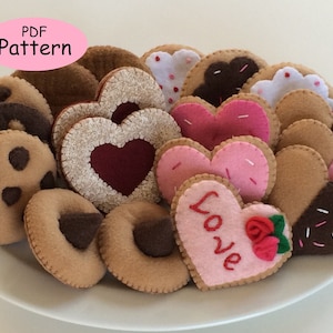 PDF Felt Cookies Sewing Pattern Valentine Ornaments, Valentine's Day Decorations - DIY Felt Food Valentine Play Cookies