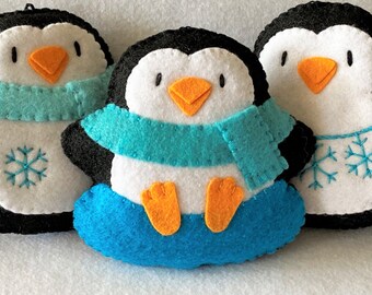 ペンギンのオーナメントパターン フェルトクリスマスデコレーション