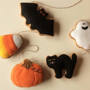 PDF PATTERN Halloween Ornaments Felt Play Cookies, Bat, Cat, Ghost, Pumpkin, Candy Corn Halloween Decorations image 10