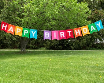 Felt HAPPY BIRTHDAY Banner garland -rainbow flag size choices, personalized Birthday Decoration