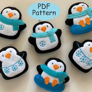 Penguin Ornament PATTERN Felt Christmas decorations, pdf for hand sewing