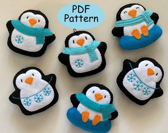 Penguin PATTERN Felt Ornaments for Christmas, Decorations for Tree, Winter Holiday Ornaments