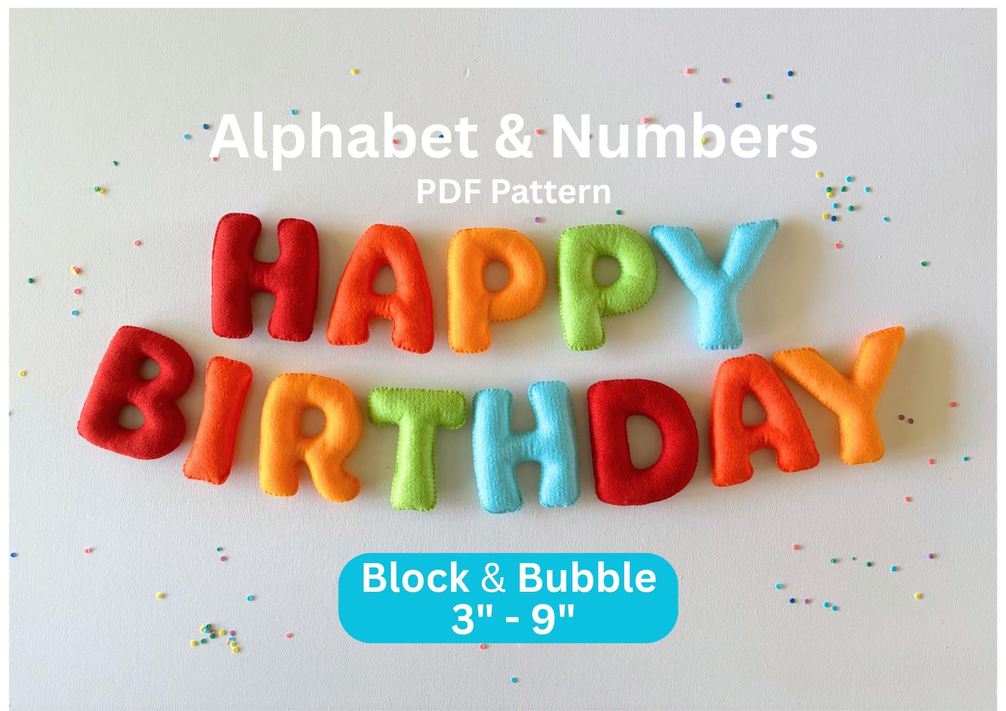フェルト文字数字縫製パターン、アルファベットブロック＆バブル大文字