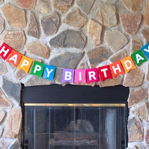 Felt HAPPY BIRTHDAY Banner garland, 60" length pre-strung rainbow flags, reusable Birthday Decoration