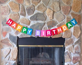Happy Birthday banner felt flags,  pre-strung, adjustable, reusable party decoration