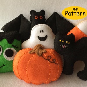 PATTERN Halloween felt Ornaments, Pumpkin, Bat, Candy Corn, Monster, pdf for hand sewing Decorations, Garland