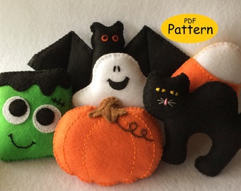 Halloween Filz Ornament Muster: Kürbis, Fledermaus, Geist (PDF)