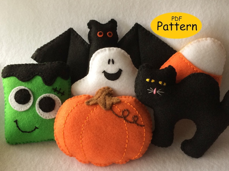 PATTERN Halloween Felt Ornaments Pumpkin Bat Candy Corn Etsy