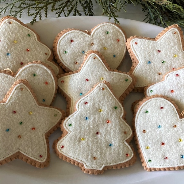 Gingerbread Christmas Ornaments, Felt Christmas Decorations, Faux Cookies, Tree, Star Ornaments