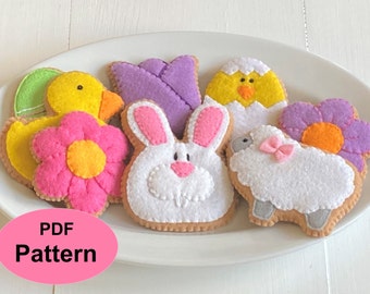 Easter ornaments PATTERN, felt play food cookies -decorations for hand sewing