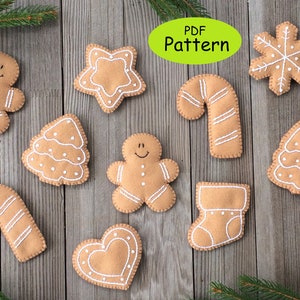Gingerbread Pattern for Felt Christmas Cookie Decorations - DIY Christmas Ornaments sewing pattern -Gingerbread Garland - image 1
