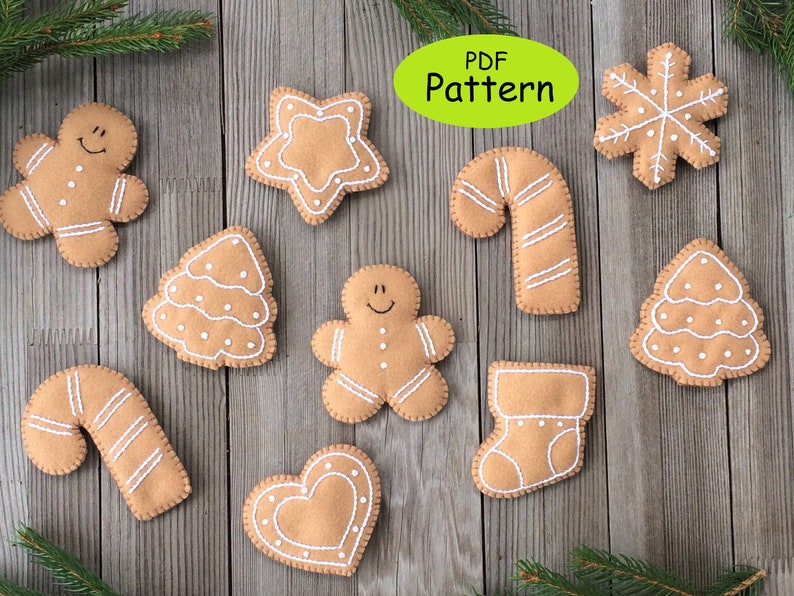 Gingerbread Pattern for Felt Christmas Cookie Decorations - DIY Christmas Ornaments sewing pattern -Gingerbread Garland - image 1