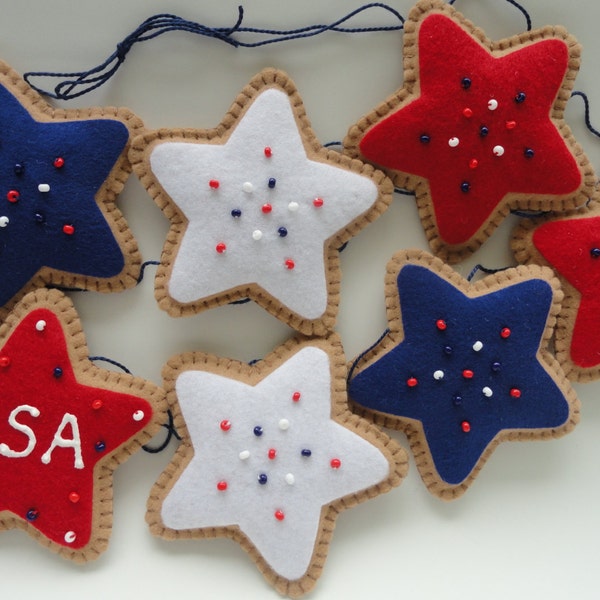 Red, White and Blue Cookie Star Garland-July 4th Garland-4th of July Decor-Memorial Day Decoration-July 4th Decoration-USA Decoration