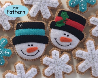 Snowman Pattern pdf Felt Christmas Ornaments, garland Instant Download - DIY Snowman, Snowflake Ornaments - Make Your Own