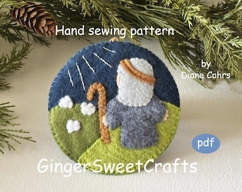 Nativity shepherd ornament PATTERN, felt advent Christmas Decoration, pdf for hand sewing
