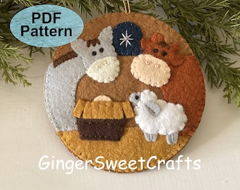 PATTERN Nativity felt Christmas Ornament - Baby Jesus in a manger, hand sewn Christmas decoration