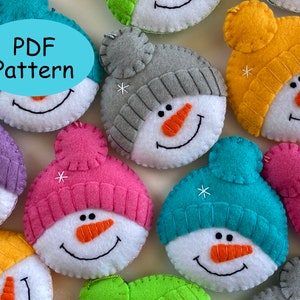 Felt PATTERN Snowman Face Ornament, Snowman Head Christmas Decorations -Winter Holiday ornaments