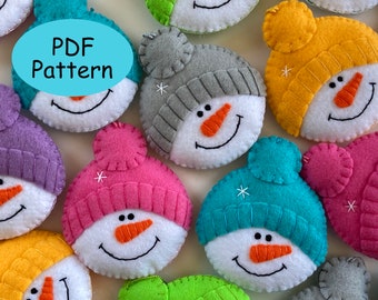 Felt PATTERN Snowman Face Ornament, Snowman Head Christmas Decorations -Winter Holiday ornaments