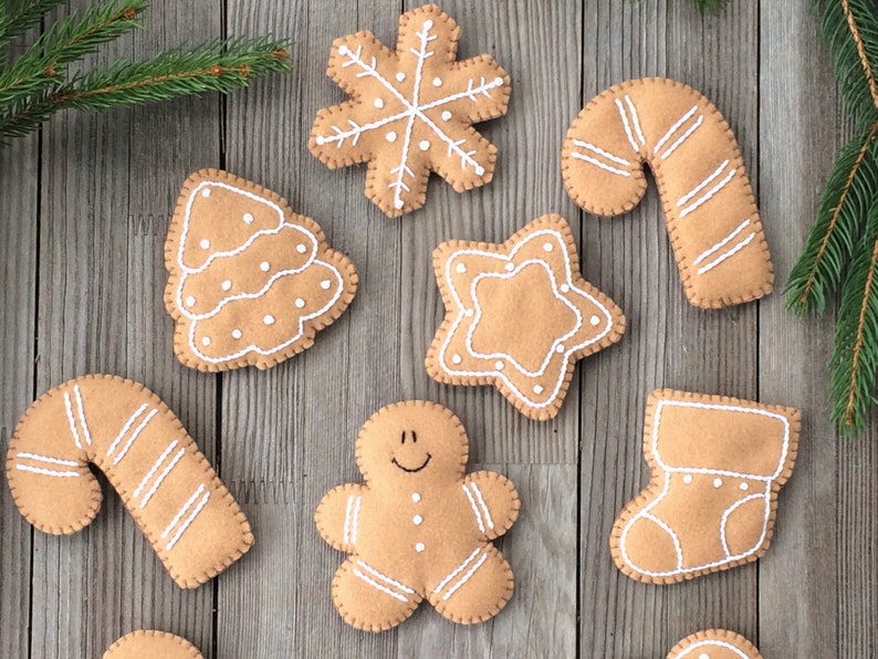 Gingerbread Pattern for Felt Christmas Cookie Decorations - DIY Christmas Ornaments sewing pattern -Gingerbread Garland - image 3