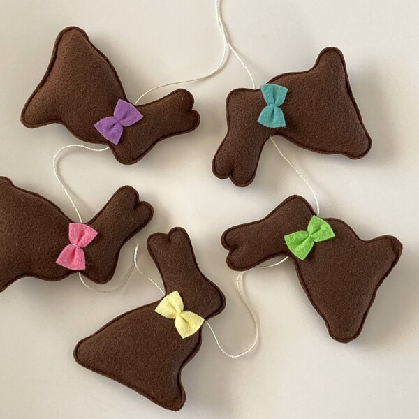 Chocolate Bunny Easter Garland, spring decorations - Felt bunny ornaments