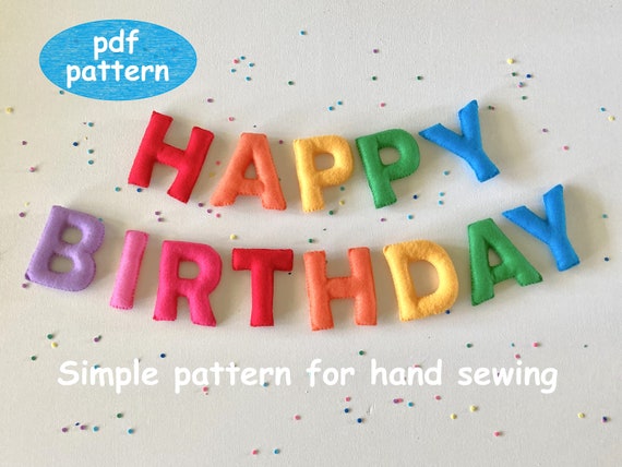 pdf pattern felt birthday garland, Happy Birthday hand sewn stuffed letter birthday decoration