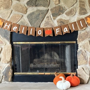 Hello Fall Pumpkin Banner,  felt leaves garland Decoration for mantle, sign