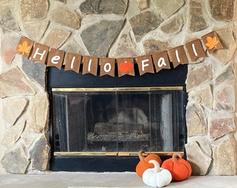 Hello Fall Pumpkin Banner,  felt leaves garland Decoration for mantle, sign