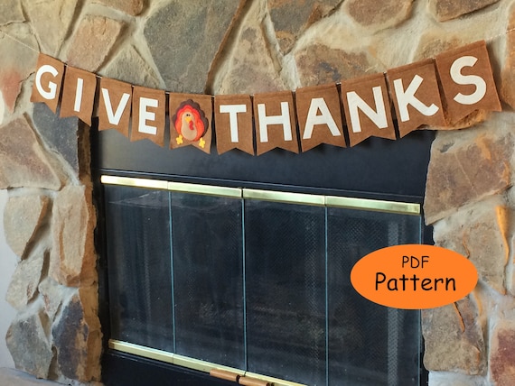 Pattern felt Turkey GIVE THANKS banner Thanksgiving Decoration pdf for hand sewing