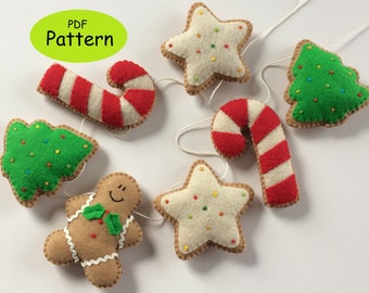 Sewing Pattern for Felt Christmas Garland Decoration - Digital PDF instant download - Felt Christmas Cookie Gingerbread Ornaments