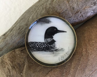 Loon with Baby Pin ~ Antiqued Pewter ~ Lapel Pin