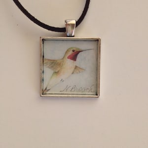 Hummingbird Pendant Handmade with Watercolor Art Print image 2