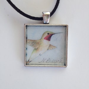 Hummingbird Pendant Handmade with Watercolor Art Print image 1