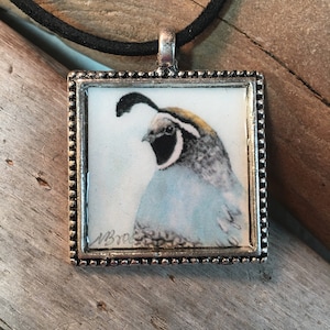 Quail watercolor art print pendant