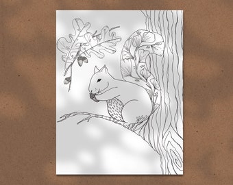 Eichhörnchen Färbung Seite - Färbung Seite - Färbung - digitale Färbung - Eichhörnchen - Digital