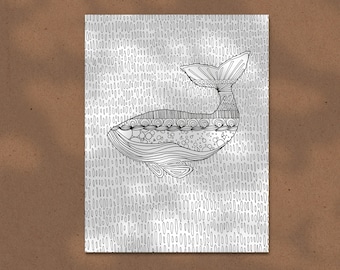 Wal Färbung Seite - Färbung Seite - Färbung - digitale Färbung - Wal - Digital - DigitalDruck - digitale Kunst - schwarz und weiß Druck