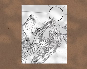 Berge Färbung Seite - Färbung Seite - Färbung - digitale Färbung - Landschaft - Digital - Print - Berge Druck