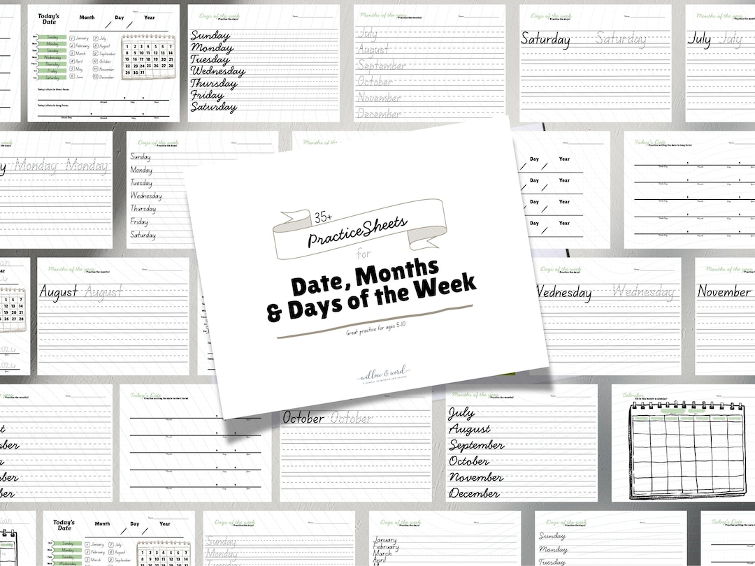 Date, Months & Days of the Week Worksheets | Calendar Practice for Kids ...