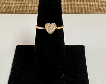 14K Yellow Gold Heart Diamond Ring - Size 6
