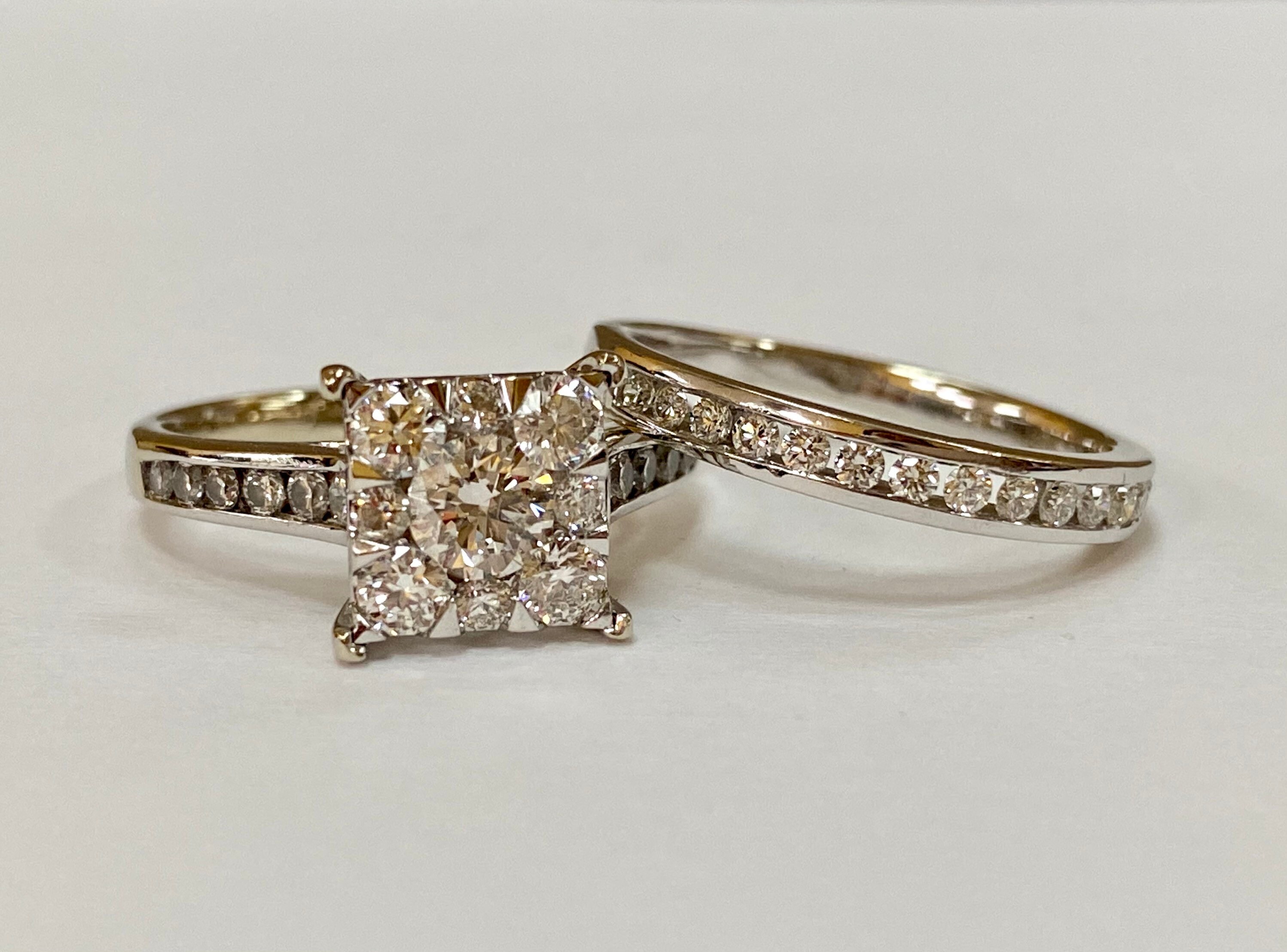 14K Weißgold Diamant Brautring Set - 1.10 TCW, Klarheit VS2