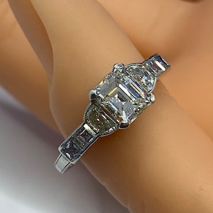 Art Deco Platinum And Emerald Cut Diamond Engagement/Wedding  Ring
