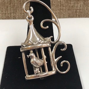Large Vintage Lang Sterling Silver Hanging Birdhouse  Brooch/Pin