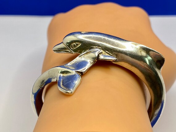 Heavy Detailed Solid  Sterling Silver Dolphin Cuf… - image 3